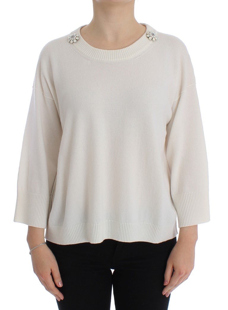 White Cashmere Floral Pearl Sweater