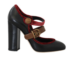 Black Leather DG Logo Mary Janes