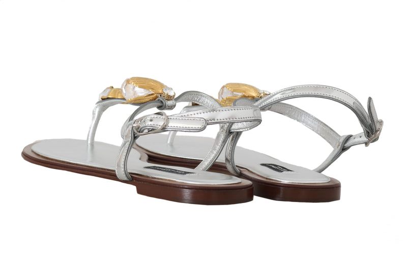 Silver Leather Seashell Pearl Sandals