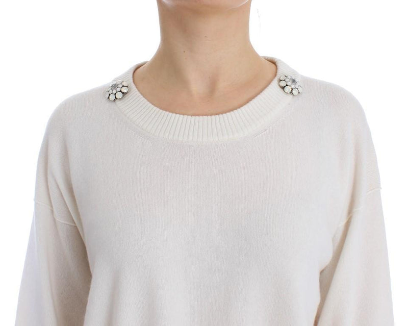 White Cashmere Floral Pearl Sweater