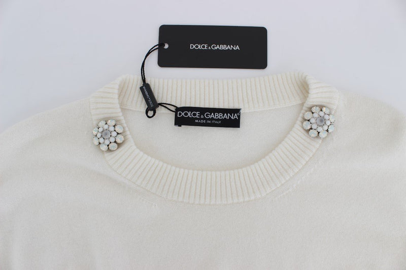 White Cashmere Floral Pearl Sweater