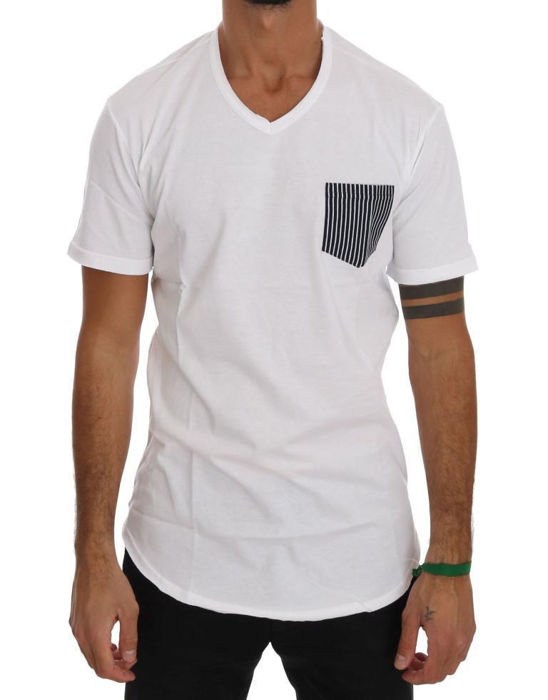 White Cotton V-neck T-Shirt