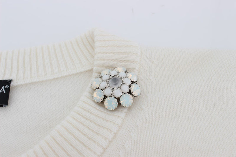 White Cashmere Floral Pearl Sweater