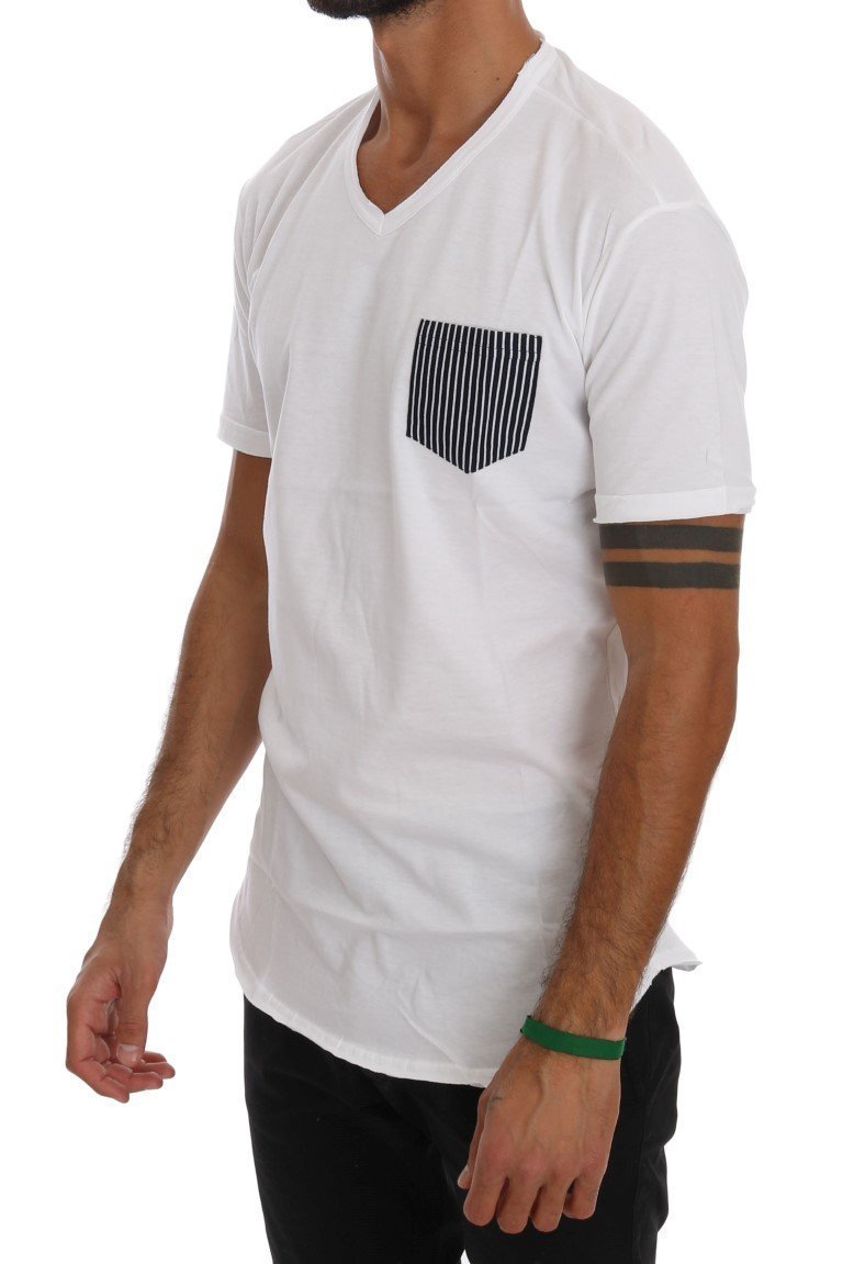 White Cotton V-neck T-Shirt