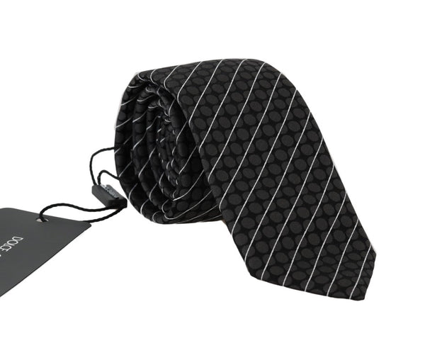 Black Silk Gray Dotted Striped Tie