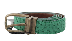 Green Leather Pattern Gold Buckle Belt