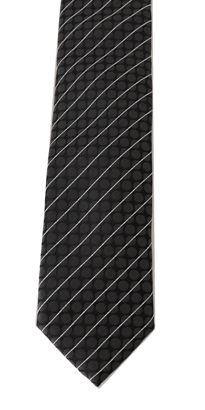 Black Silk Gray Dotted Striped Tie