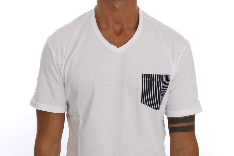 White Cotton V-neck T-Shirt