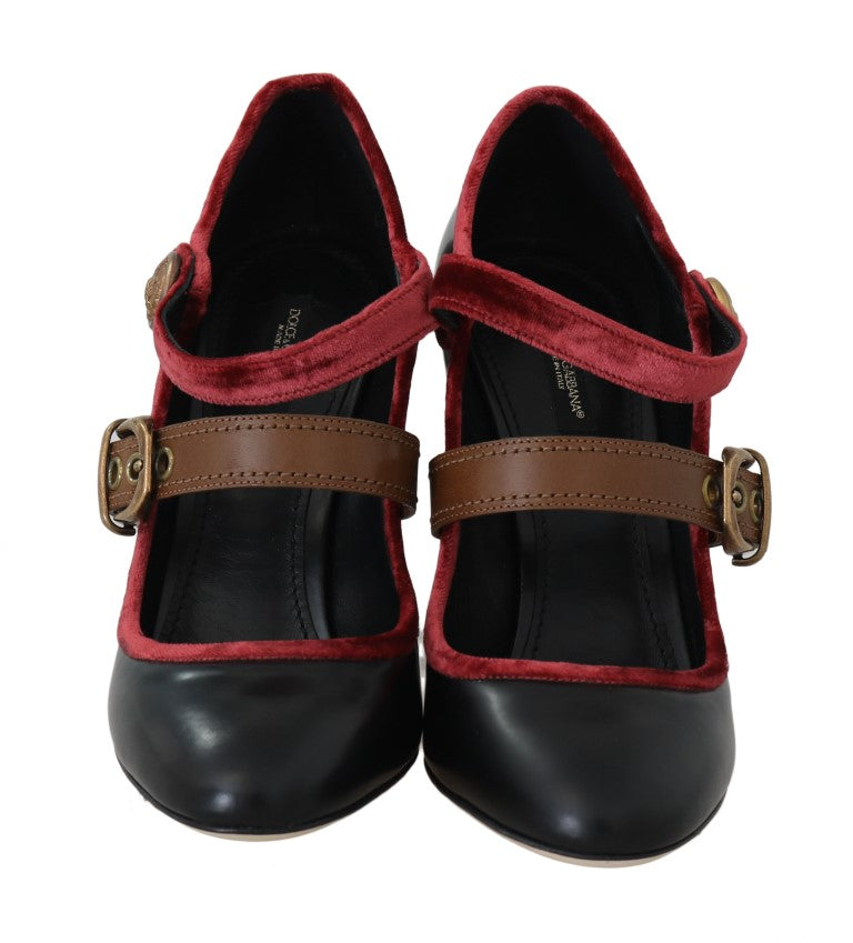 Black Leather DG Logo Mary Janes