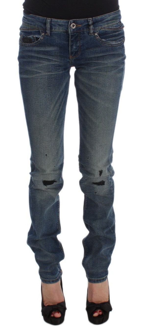 Blue Cotton Blend Slim Fit Jeans