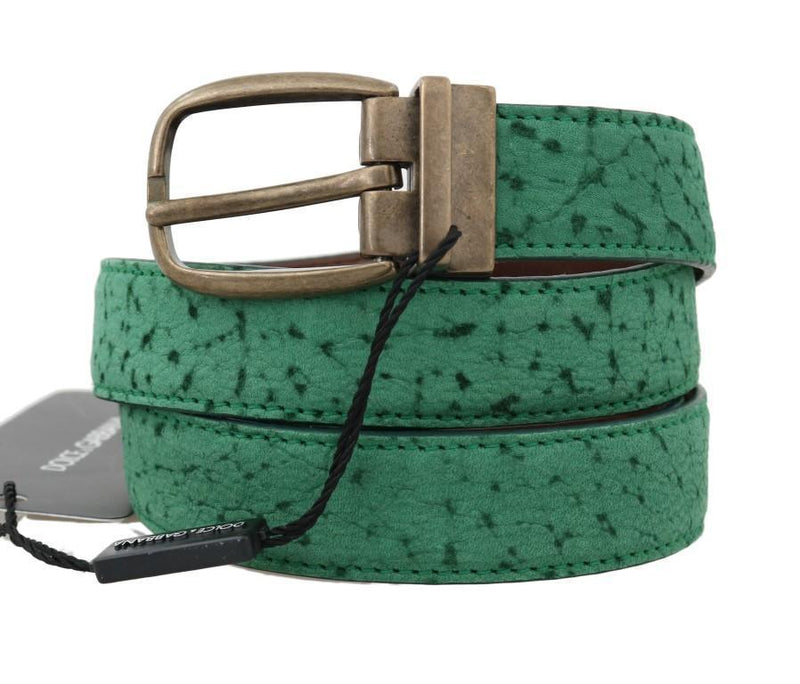 Green Leather Pattern Gold Buckle Belt