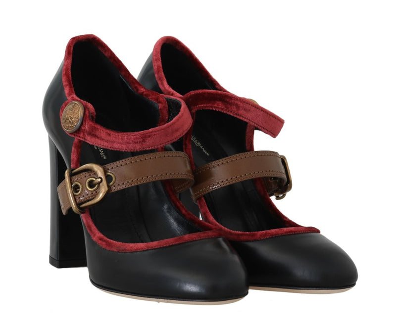 Black Leather DG Logo Mary Janes