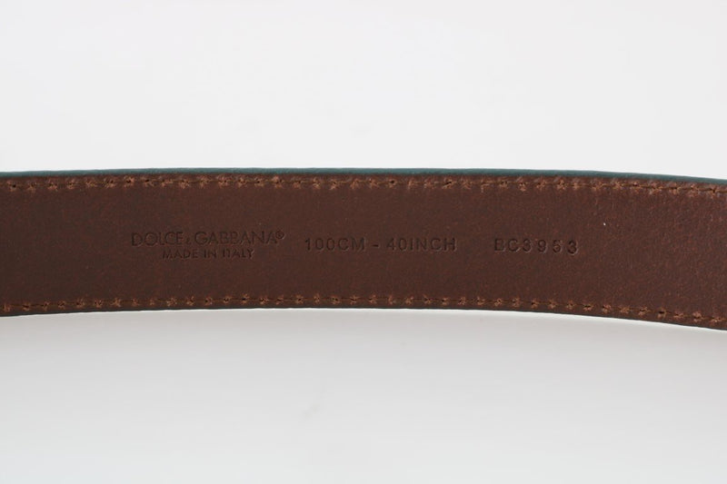 Green Leather Pattern Gold Buckle Belt