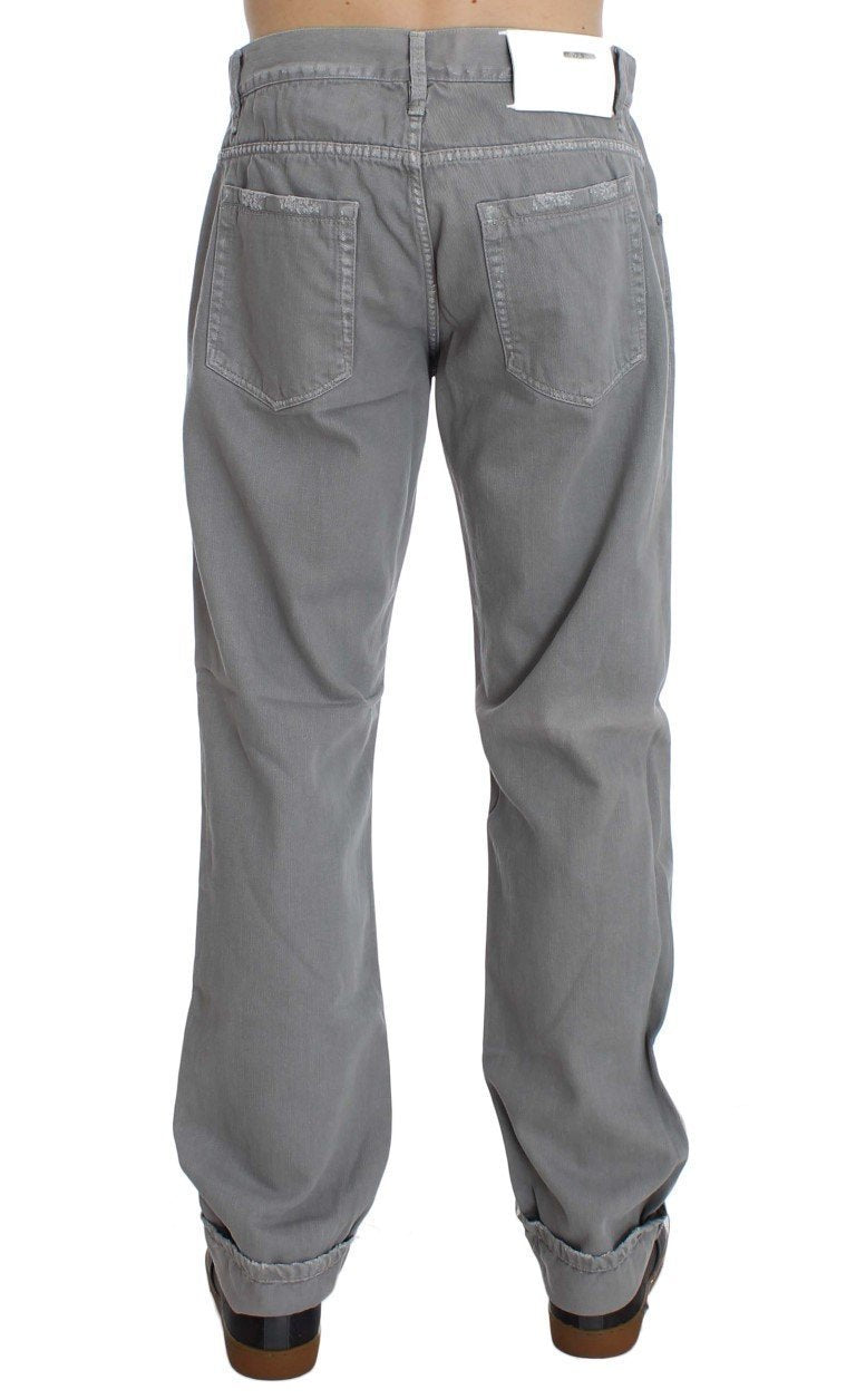 Gray Cotton Straight Fit Jeans