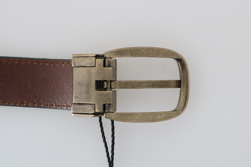 Green Leather Pattern Gold Buckle Belt