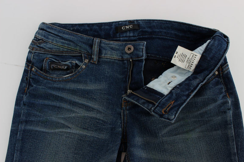 Blue Cotton Blend Slim Fit Jeans