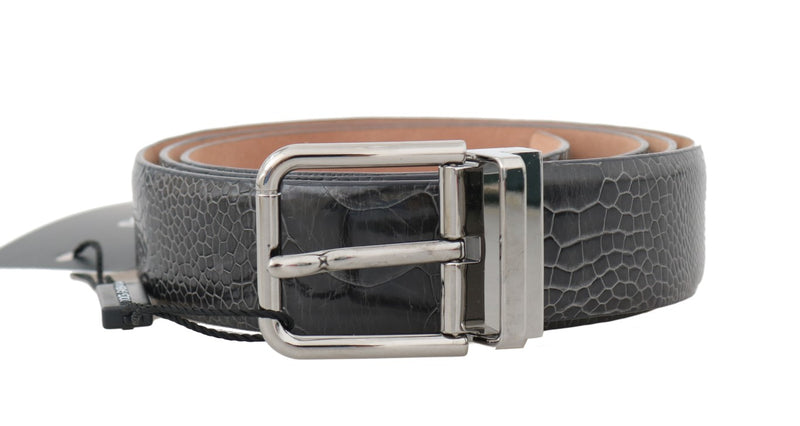 Gray Pattern Leather Silver Buckle Belt