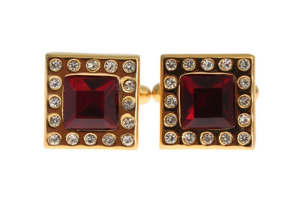 Gold Brass Clear Red Crystal Cufflinks