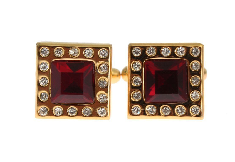 Gold Brass Clear Red Crystal Cufflinks