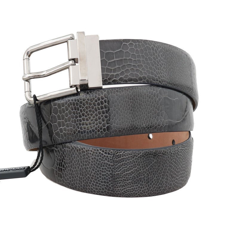 Gray Pattern Leather Silver Buckle Belt