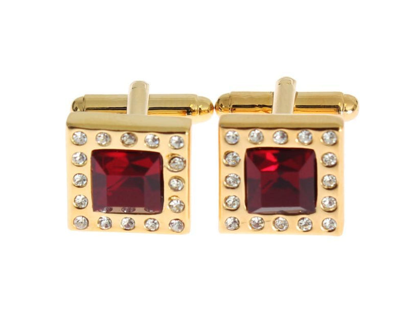 Gold Brass Clear Red Crystal Cufflinks