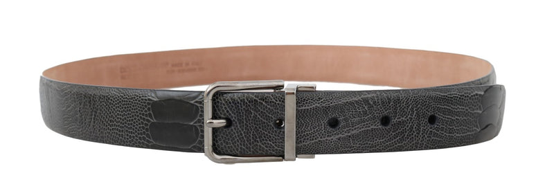 Gray Pattern Leather Silver Buckle Belt