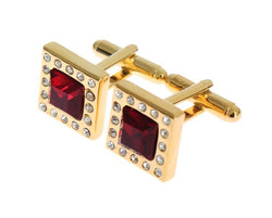 Gold Brass Clear Red Crystal Cufflinks