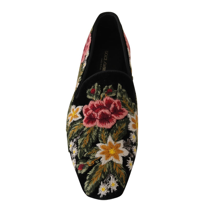 Velvet Ricamo Floral Slides Loafers