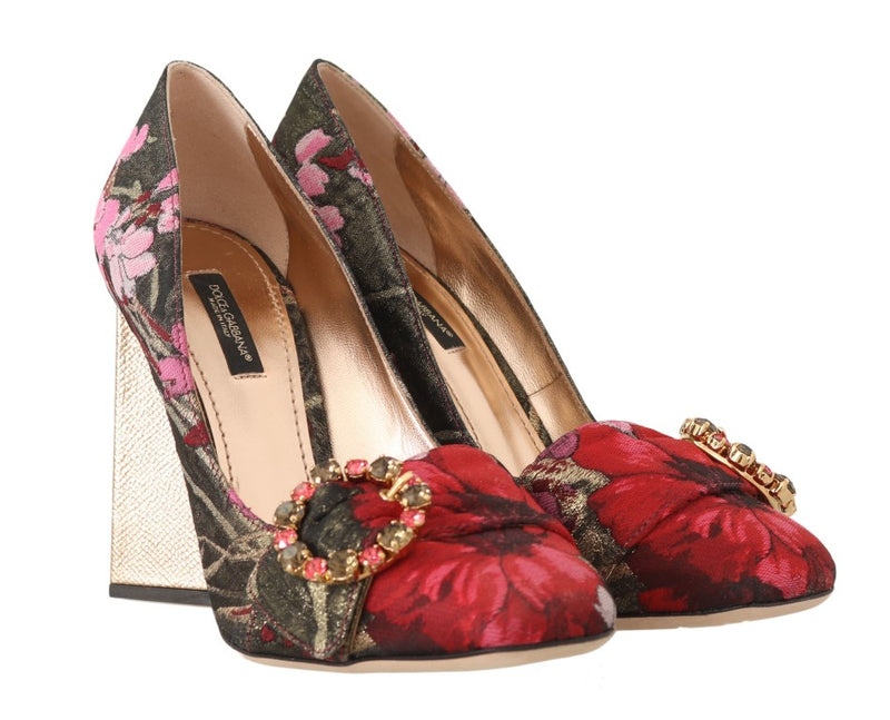 Red Jacquard Floral Crystal Pumps Shoes