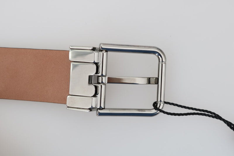 Gray Pattern Leather Silver Buckle Belt