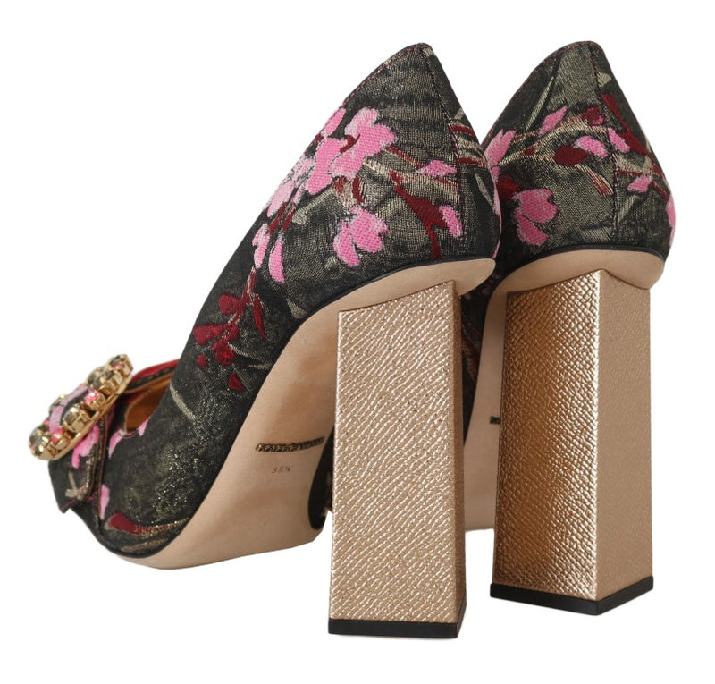 Red Jacquard Floral Crystal Pumps Shoes