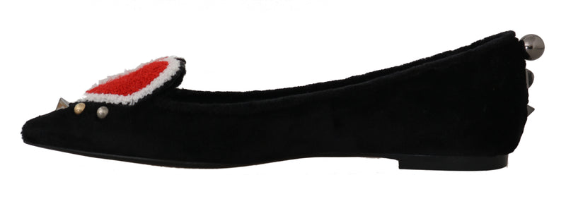 Black Velvet Heart Ballet Flats