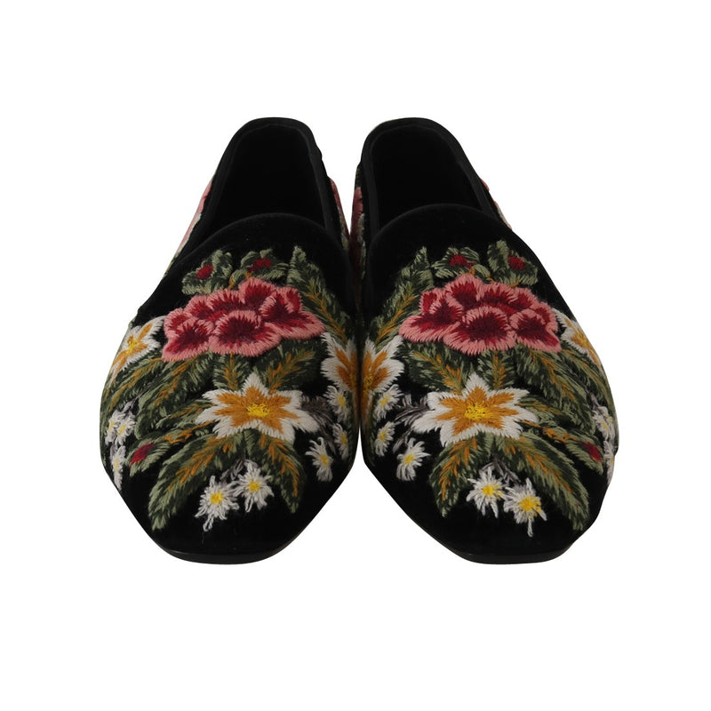 Velvet Ricamo Floral Slides Loafers
