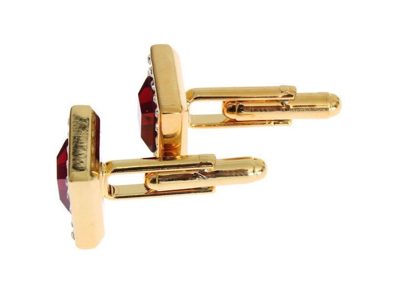 Gold Brass Clear Red Crystal Cufflinks