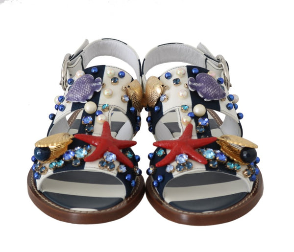 Blue Crystal Flat Straps Sandals