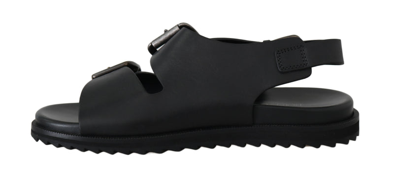 Black Leather Strap Gladiator Sandals