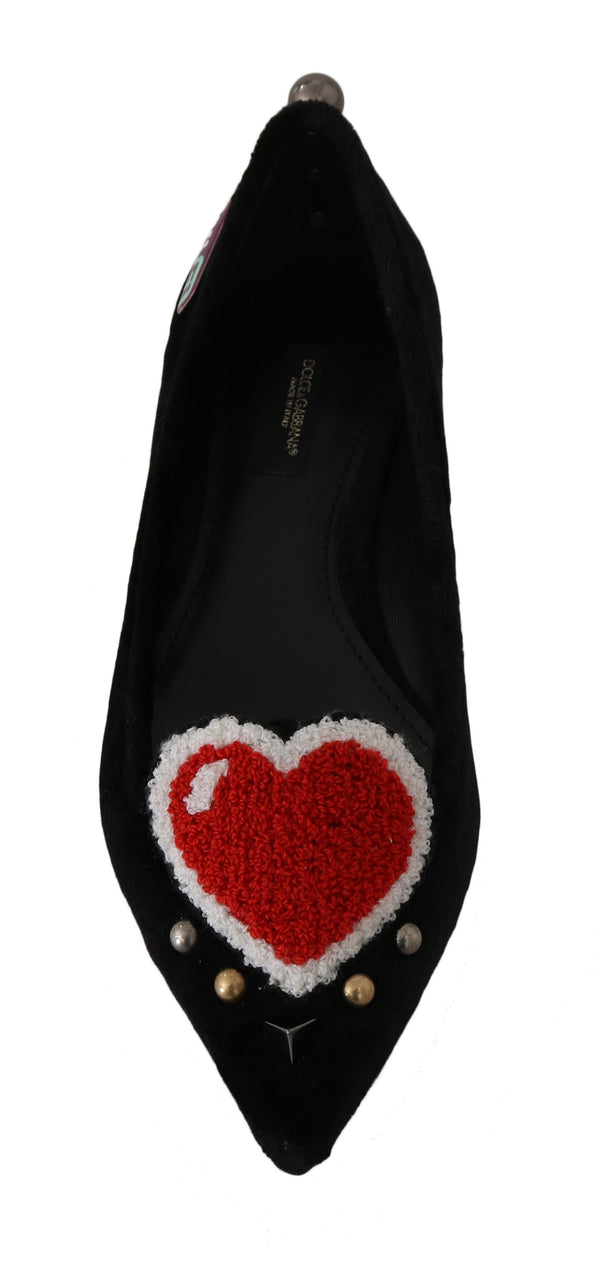 Black Velvet Heart Ballet Flats