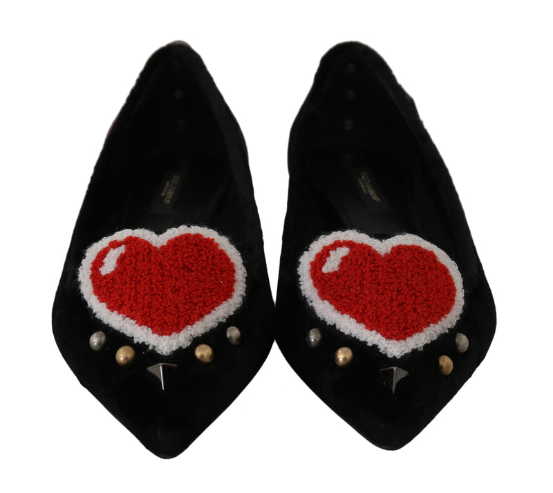 Black Velvet Heart Ballet Flats