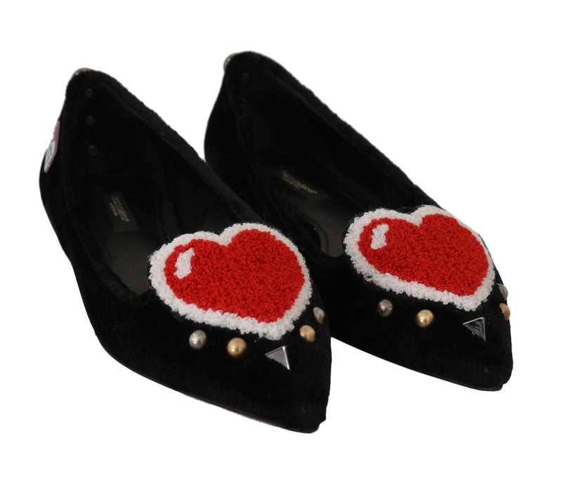 Black Velvet Heart Ballet Flats