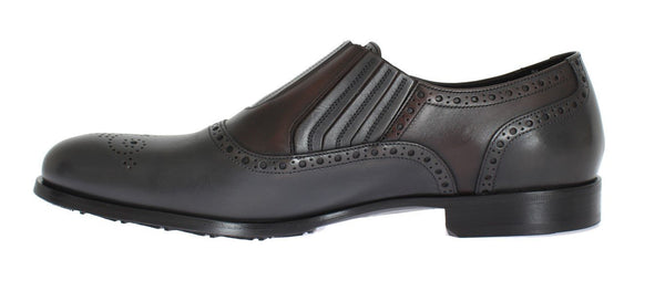 Gray Brown Leather Dress Loafers