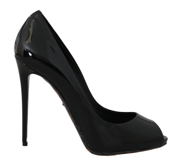 Black Leather Stiletto Open Peep Toe