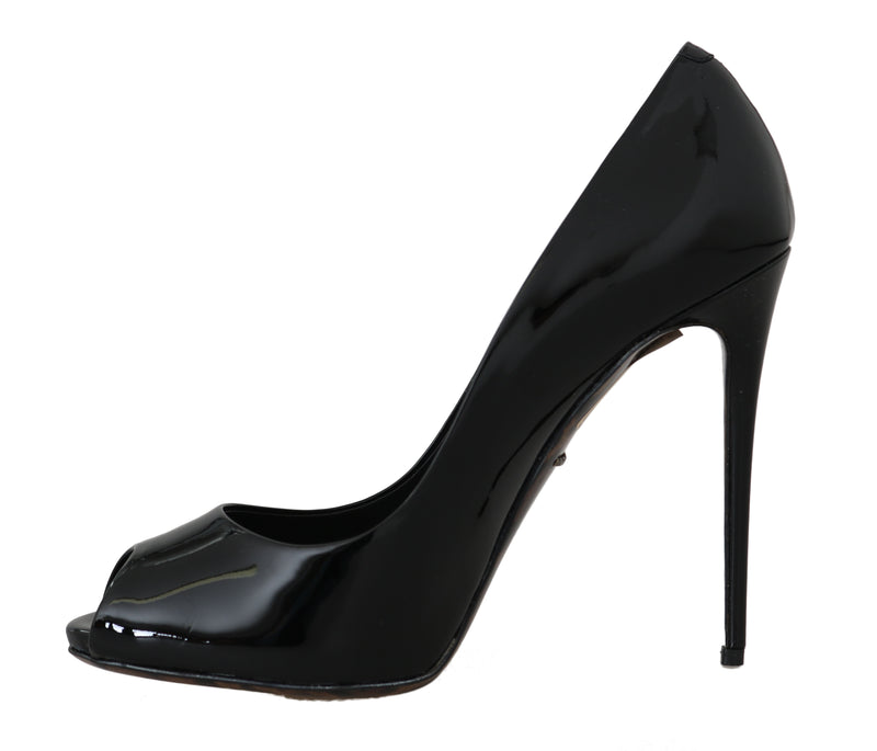 Black Leather Stiletto Open Peep Toe