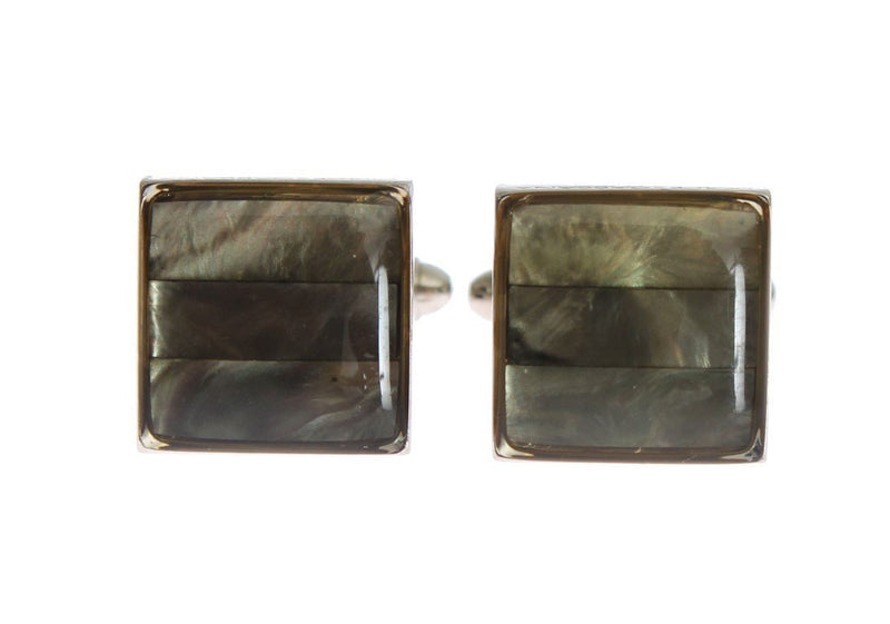 Silver Brass Square Green Stone Cufflinks