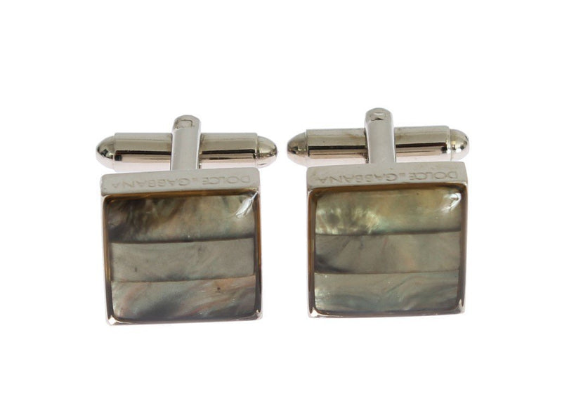 Silver Brass Square Green Stone Cufflinks