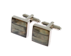 Silver Brass Square Green Stone Cufflinks