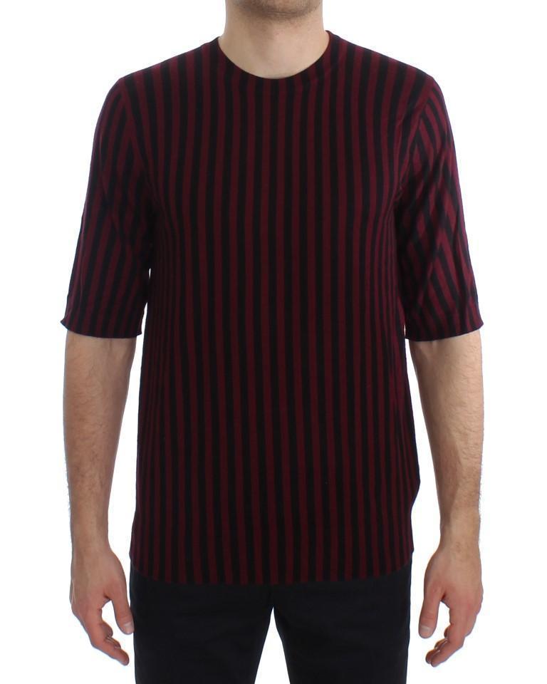 Black Red Striped Cashmere Silk T-shirt