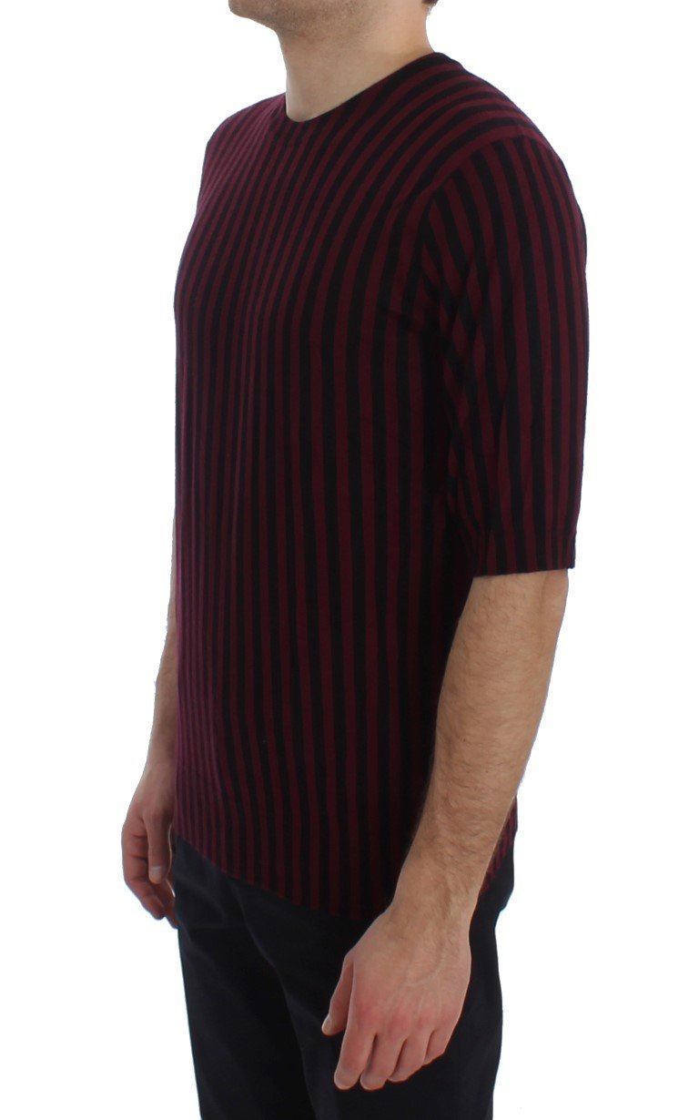 Black Red Striped Cashmere Silk T-shirt