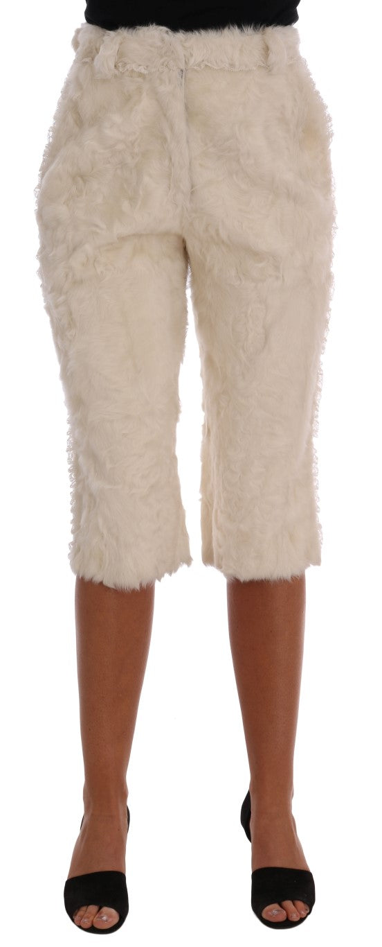 White Xiangao Lamb Fur Cropped Pants