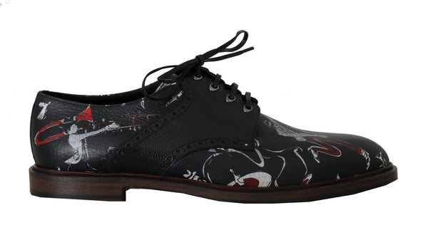 Black Print Leather Wingtip Oxford Shoes
