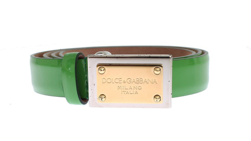 Green Leather Gold Branded Buckle Belt